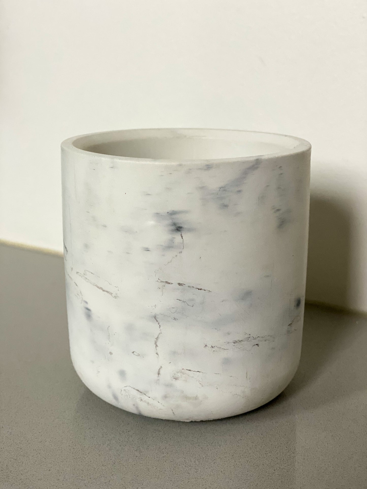 Small handcrafted concrete cylinder pot