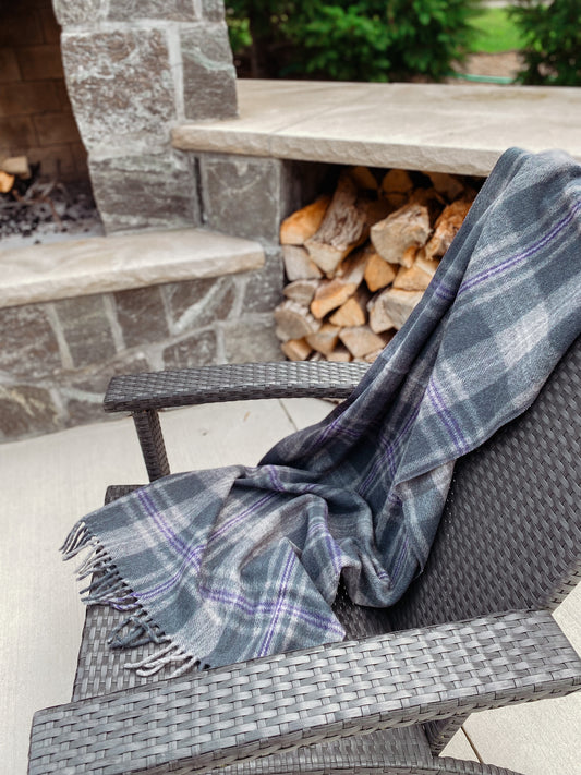 Recycled Wool Knee Blanket in Persevere Flint Grey Tartan