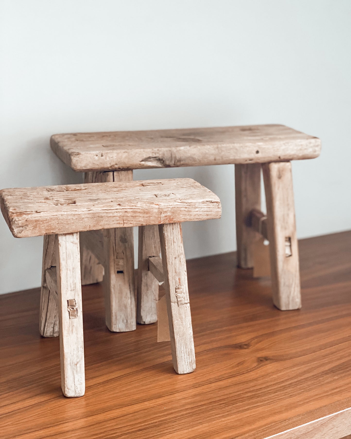 Reclaimed Elm Small Wooden Stool / Vintage  Elm Wood Display Riser