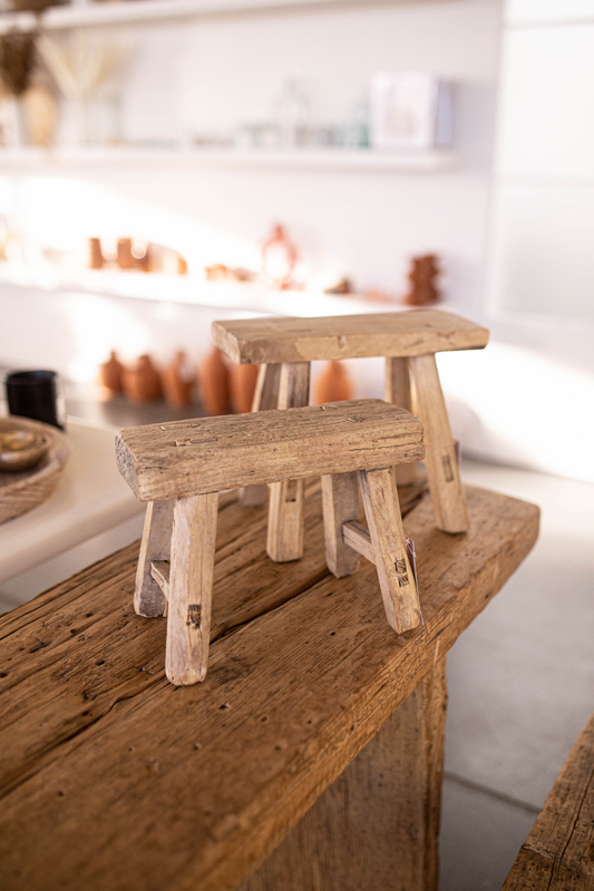 Reclaimed Elm Small Wooden Stool / Vintage  Elm Wood Display Riser