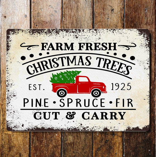 Farm Fresh Christmas Trees - Red Truck- Wall Metal Plaque