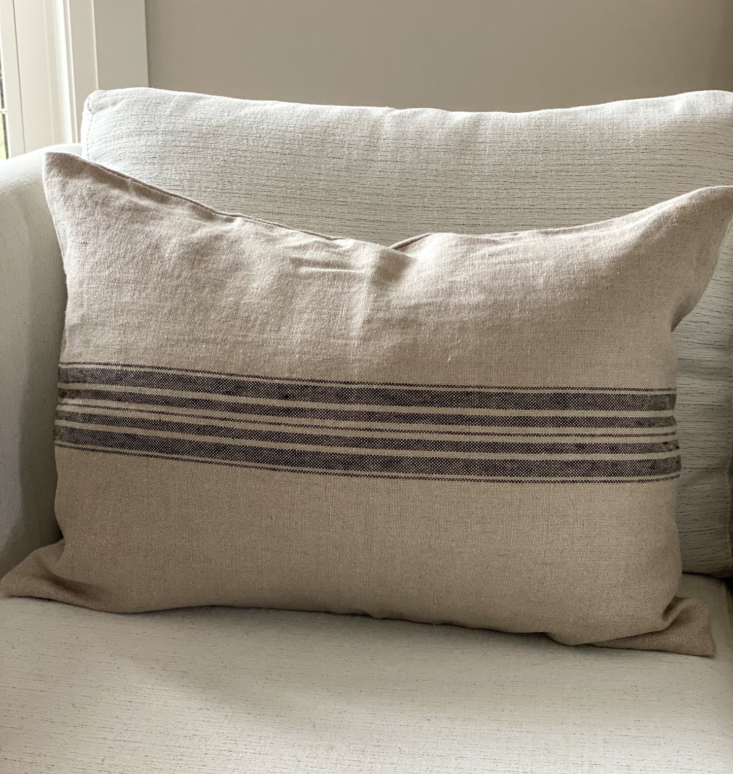 Striped Rustic Linen Lumbar Pillow Covers