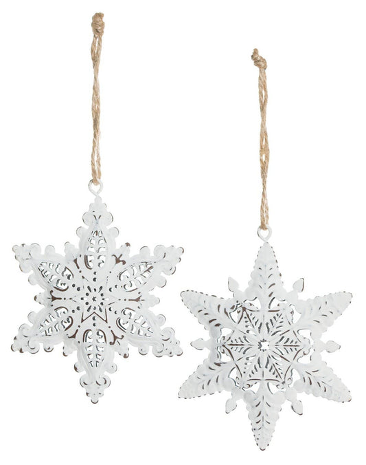 Antique white finish metal snowflake ornament