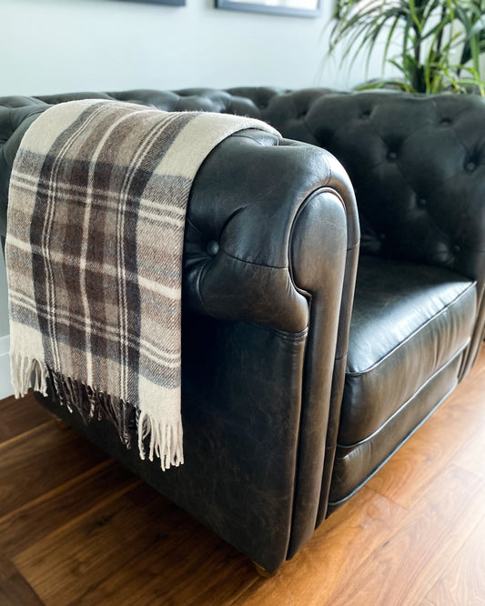 Recycled Wool Knee Blanket in Stewart Natural Dress Tartan