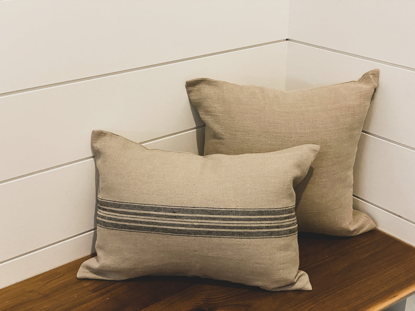 Striped Rustic Linen Lumbar Pillow Covers