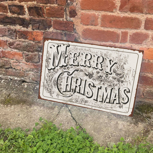 Vintage Inspired  Merry Christmas Metal  Sign