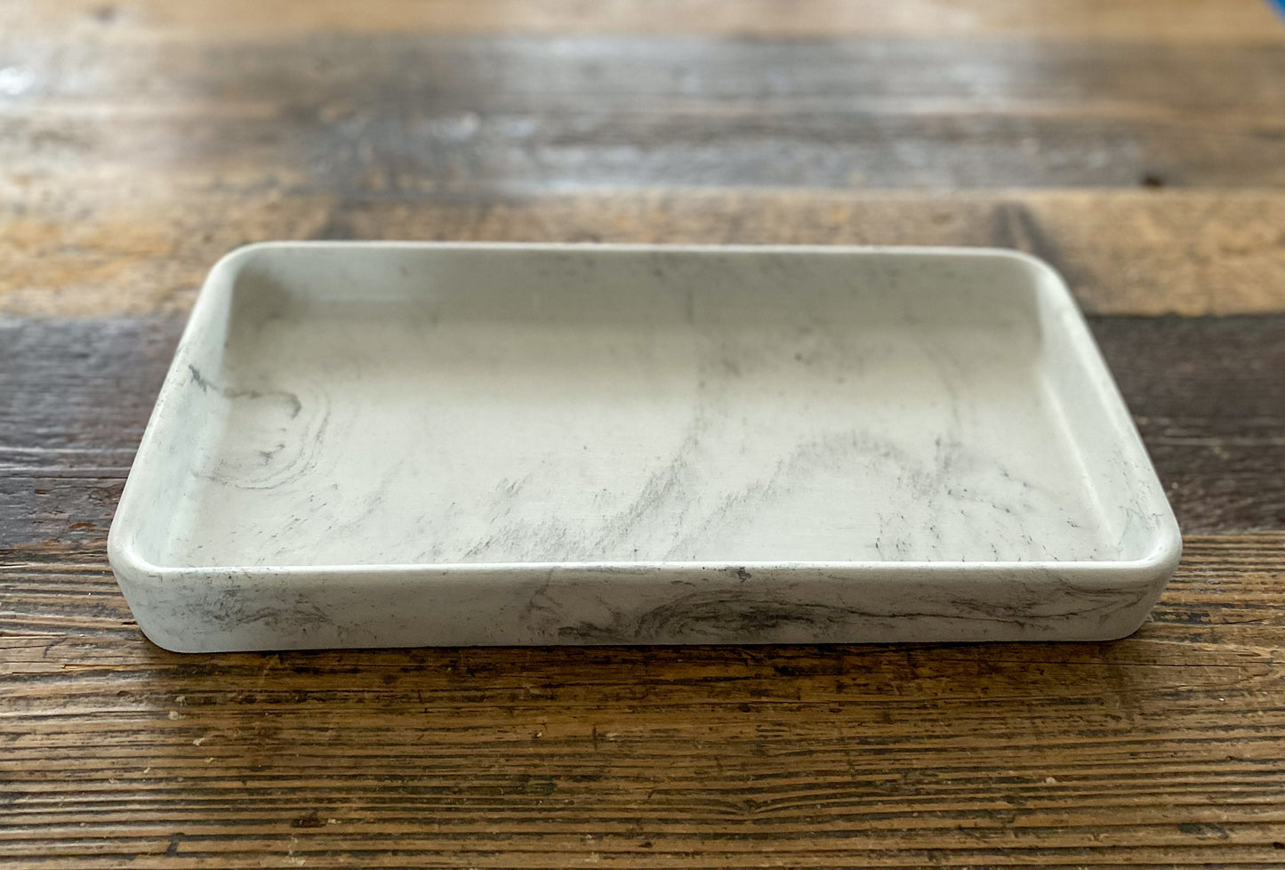 Concrete rounded rectangular tray