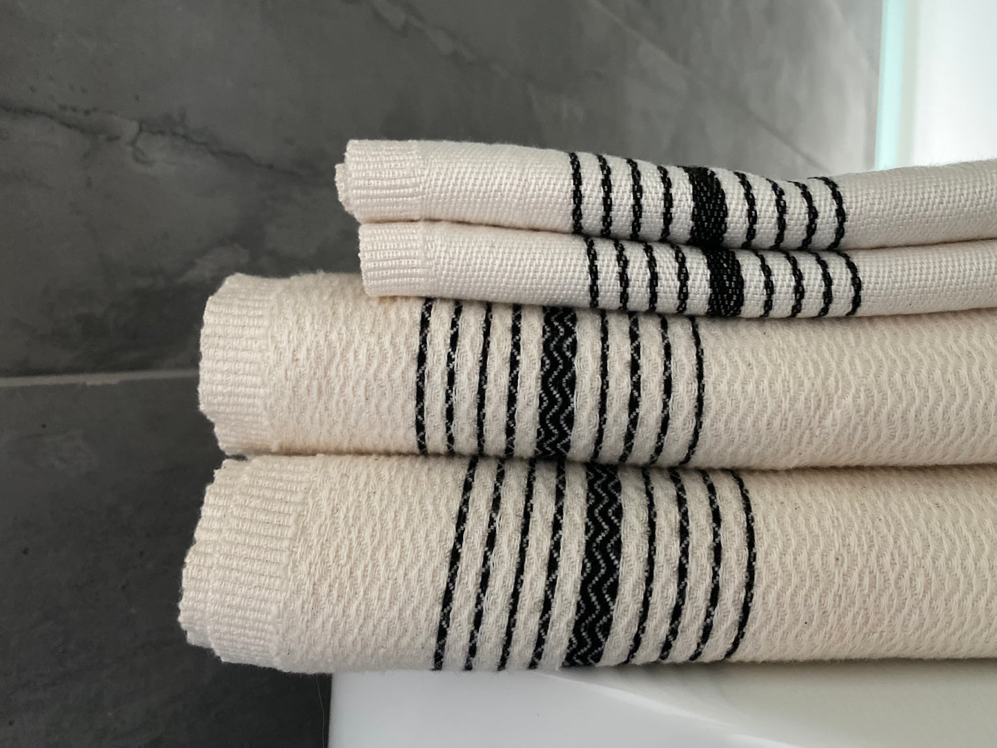 Black striped Textured Turkish Towels